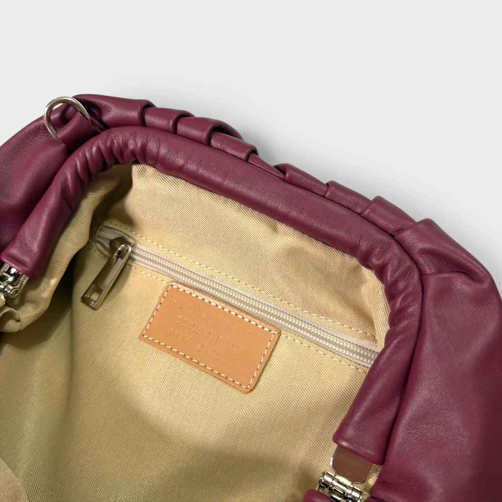 Borsa a mano in vera pelle Aria colore burgundy interno