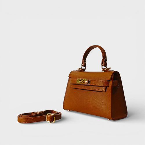 Borsa a mano in vera pelle Clara cognac lato tracolla regolabile