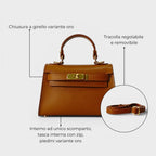 Borsa a mano in vera pelle Clara cognac dettagli
