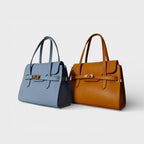 Borsa a mano in vera pelle Diana colori azzurro polvere cuoio