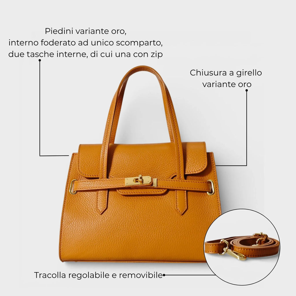 Borsa a mano in vera pelle Diana cuoio dettagli