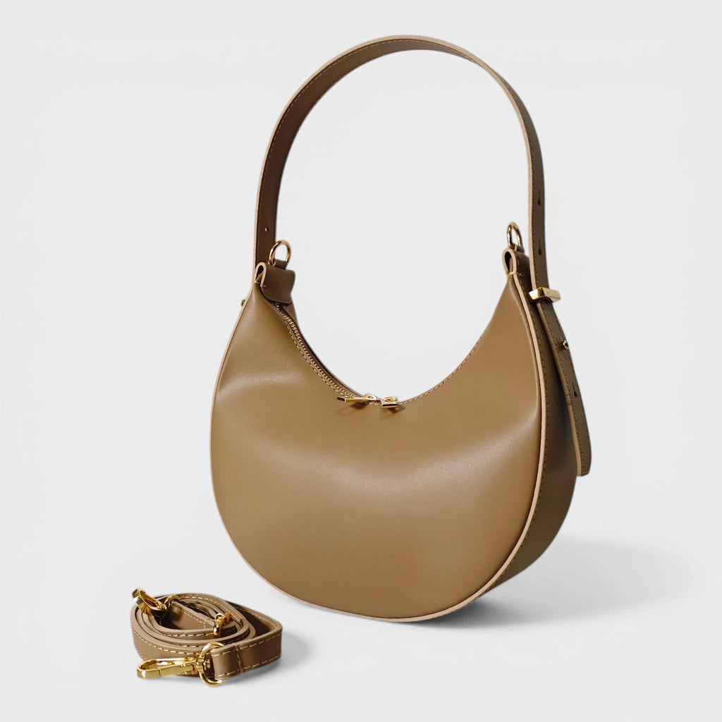 Borsa a spalla in vera pelle Luna taupe lato tracolla regolabile