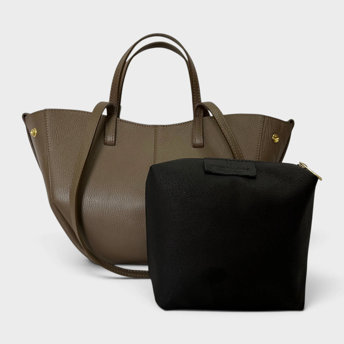 Borsa a spalla tote bag in vera pelle Sofia taupe pochette