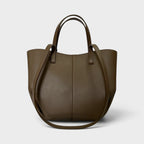 Borsa a spalla tote bag in vera pelle Sofia taupe chiusa