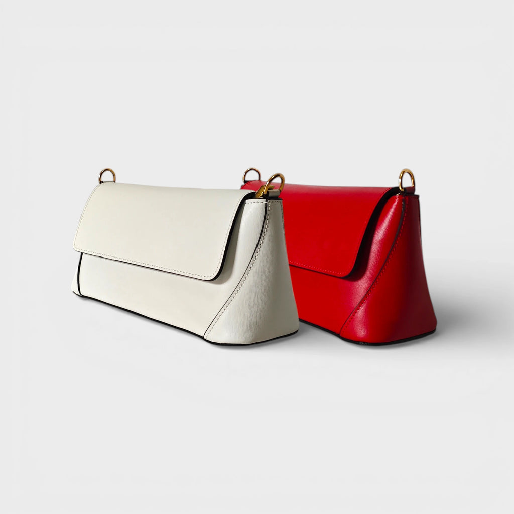 Borsa a spalla in vera pelle Vera colori bianco rosso