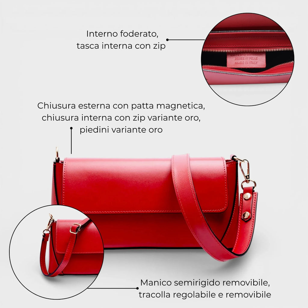 Borsa a spalla in vera pelle Vera colore rosso dettagli